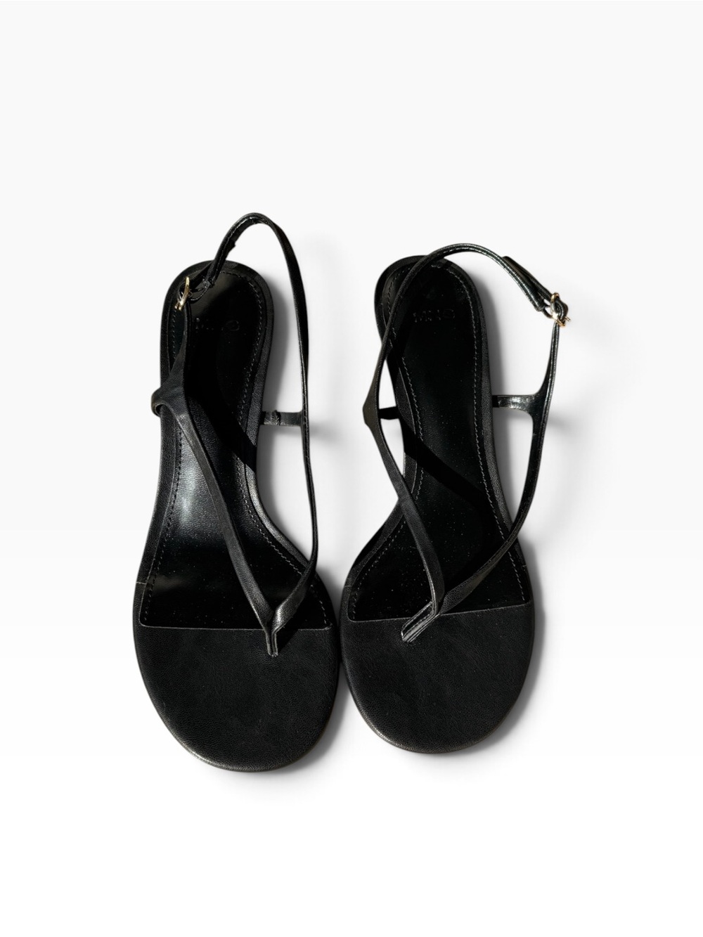 MANGO Minimalist Kitten Heel Strappy Sandals Black